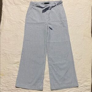 Women's Light Blue And White Striped Straight Leg Pants